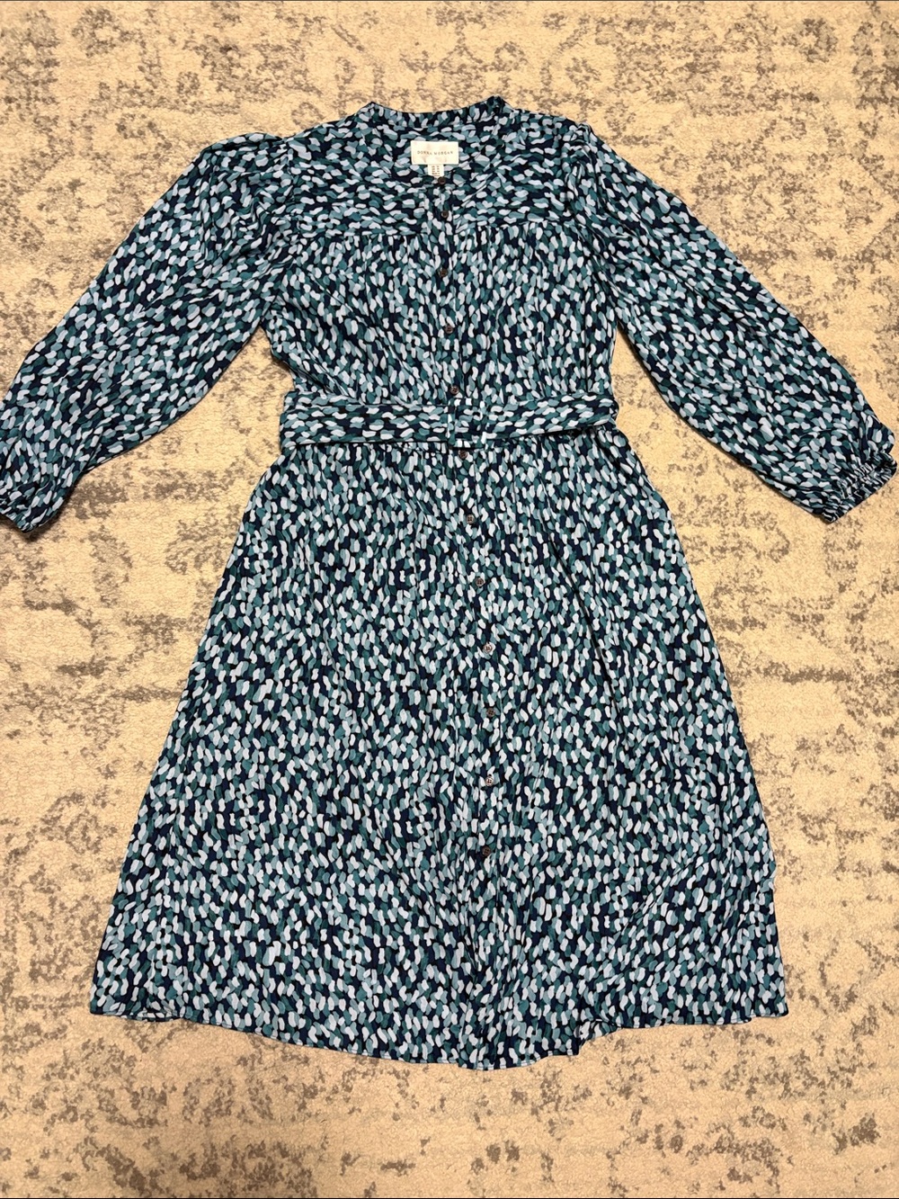 Vintage Donna Morgan Teal & Navy Printed Midi Dress